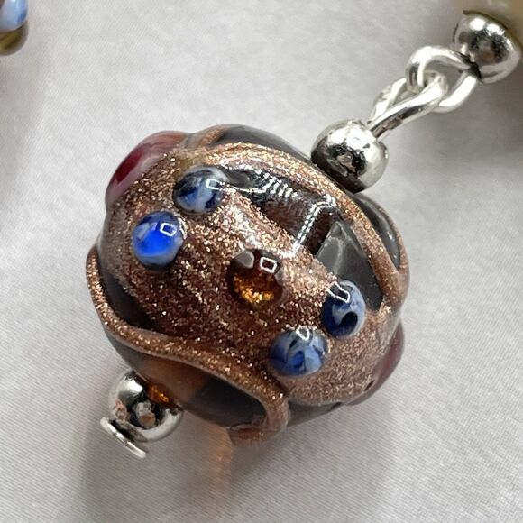 Artisan 925 Sterling Silver Pearl Murano Wedding Cake Beaded Dangle Earrings - Picture 3 of 7